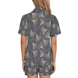 Gold ginkgo leaves Women's V-Neck Short Pajama Set