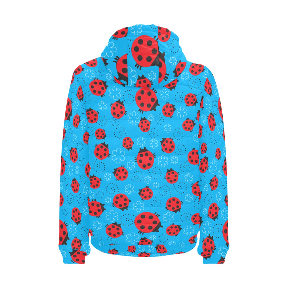 Ladybug Pattern Print Design 02 Men's Padded Hooded Jacket