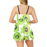 Watercolor kiwi pattern Chest Sexy Pleated Two Piece Swim Dress