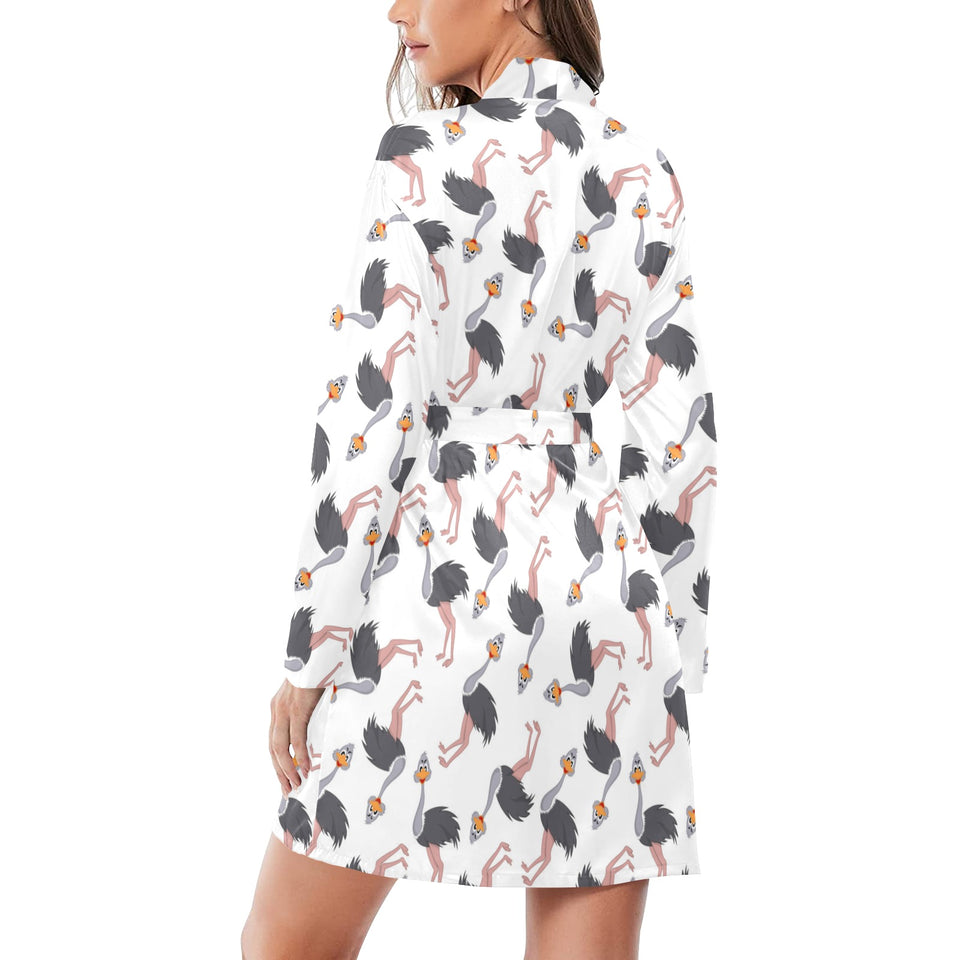 Ostrich Pattern Print Design 02 Women's Long Sleeve Belted Night Robe