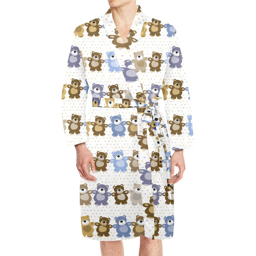Teddy Bear Pattern Print Design 02 Men's Long Sleeve Belted Night Robe
