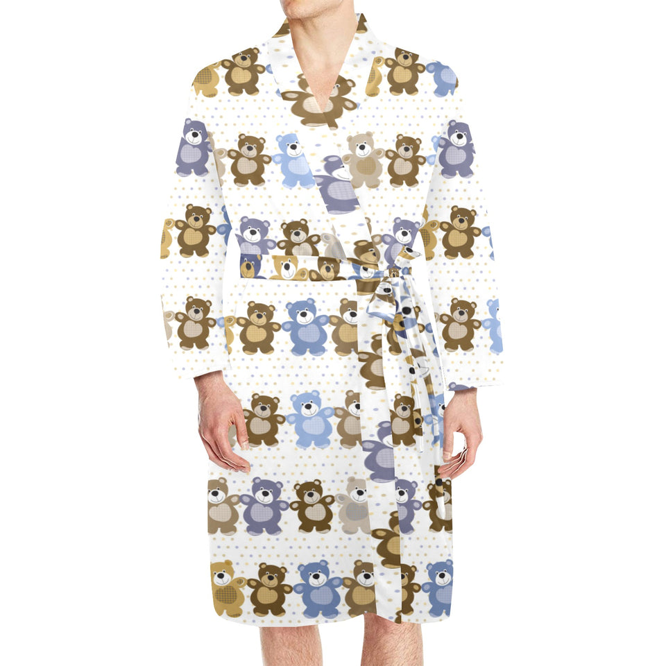 Teddy Bear Pattern Print Design 02 Men's Long Sleeve Belted Night Robe