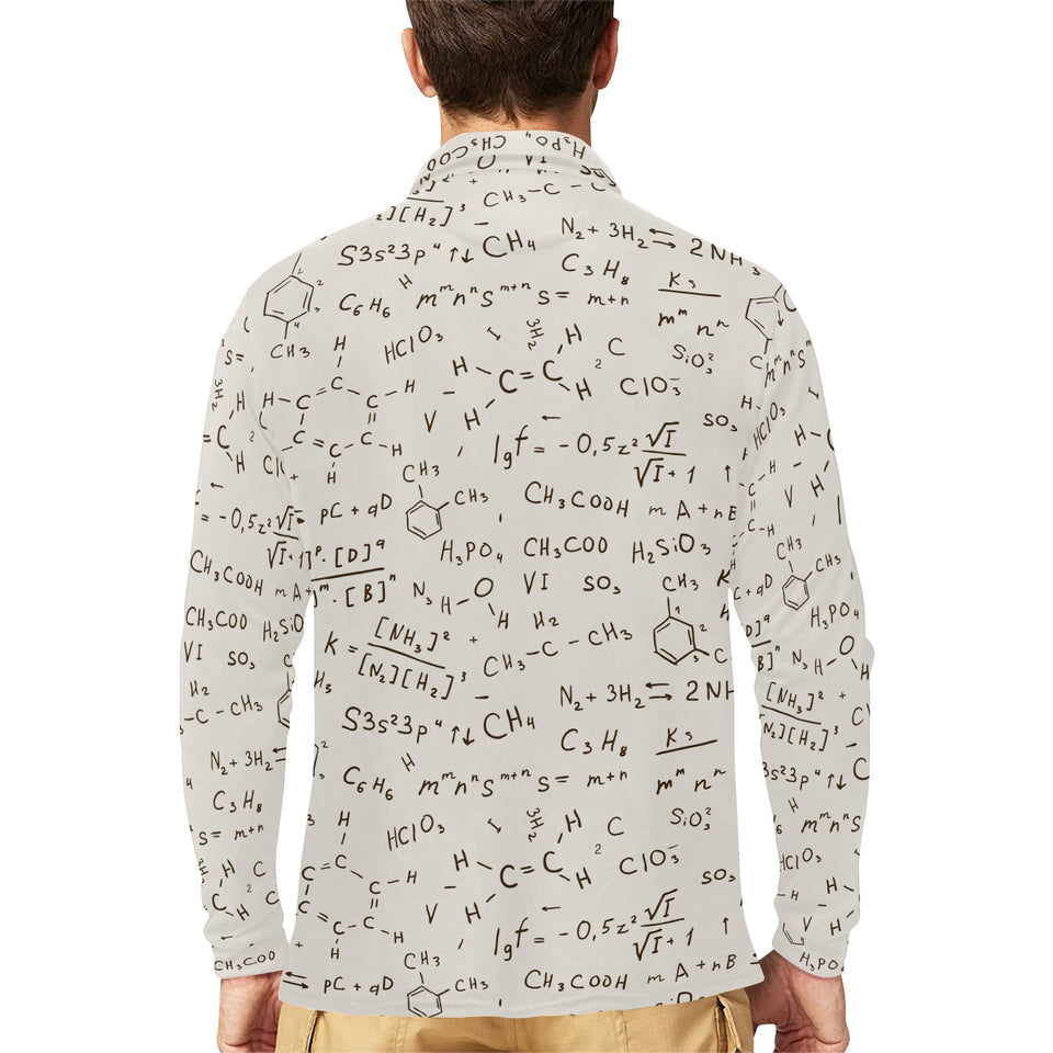 Chemistry Periodic Table Pattern Print Design 04 Men's Long Sleeve Polo Shirt