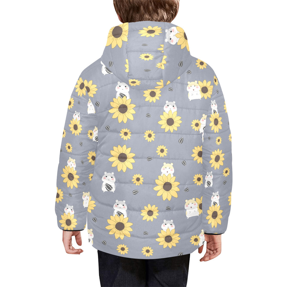 Cute hamster sunflower pattern background Kids' Boys' Girls' Padded Hooded Jacket