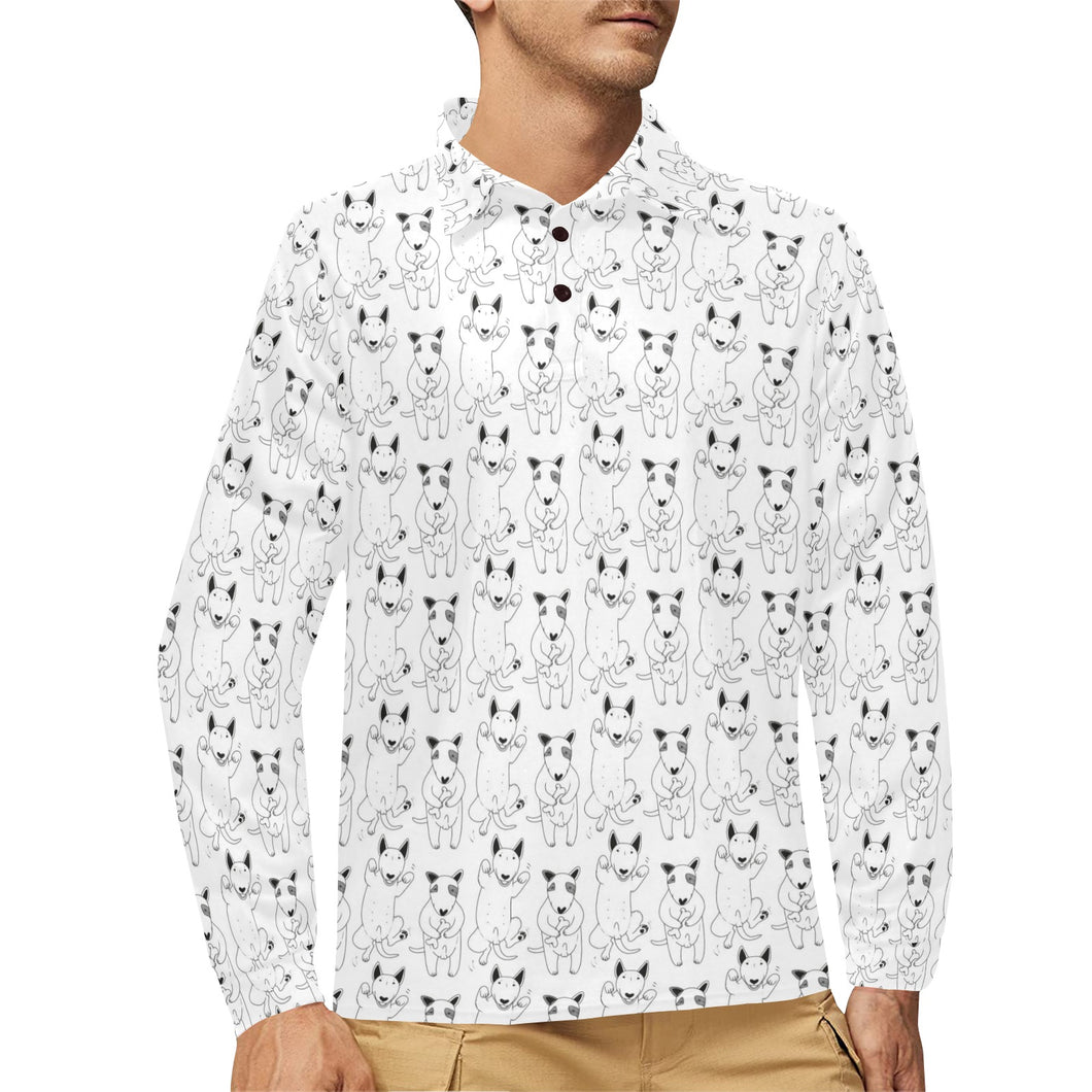 Bull Terrier Pattern Print Design 02 Men's Long Sleeve Polo Shirt