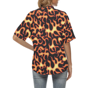 Fire flame dark pattern Women's All Over Print Hawaiian Shirt