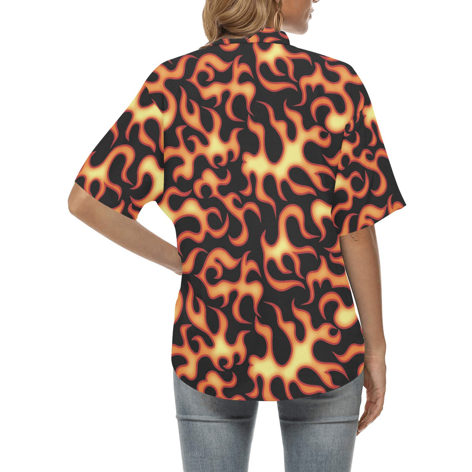 Fire flame dark pattern Women's All Over Print Hawaiian Shirt