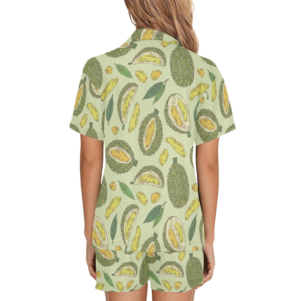 Durian leaves pattern background Women's V-Neck Short Pajama Set