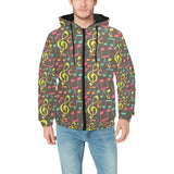 Music Notes Pattern Print Design 05 Men's Padded Hooded Jacket
