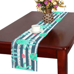 Cute octopuses heart striped background Table Runner