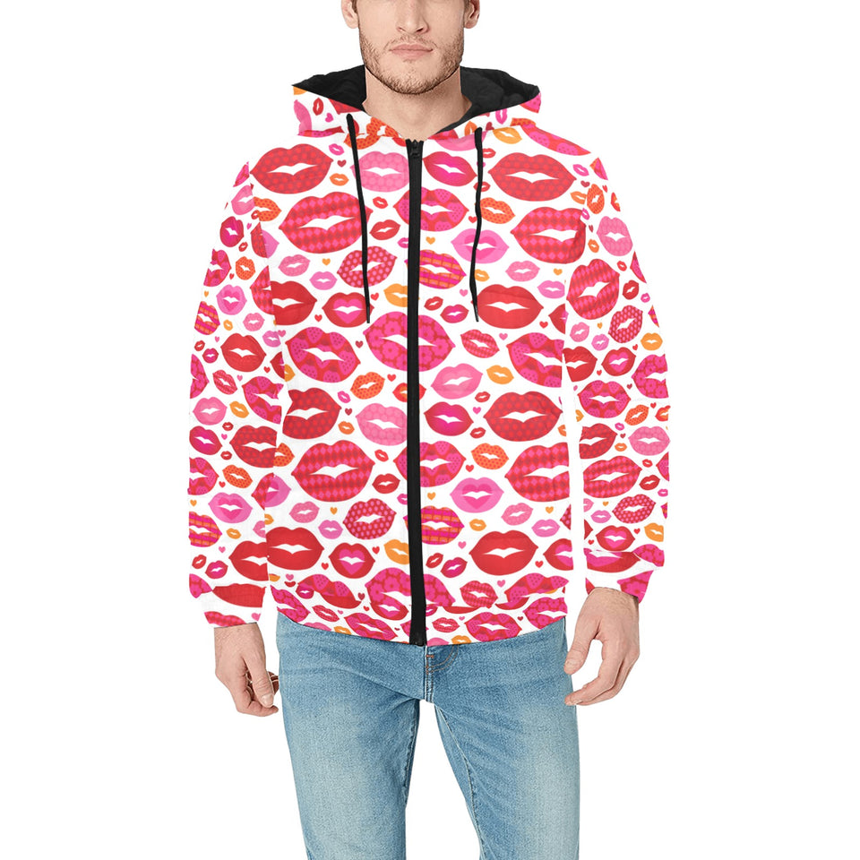 Lips Pattern Print Design 01 Men's Padded Hooded Jacket