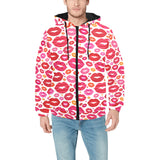 Lips Pattern Print Design 01 Men's Padded Hooded Jacket