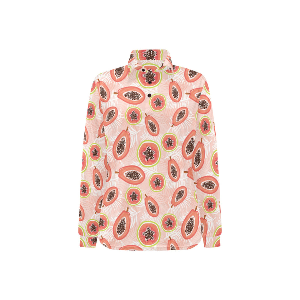 papaya leaves pattern Women's Long Sleeve Polo Shirt