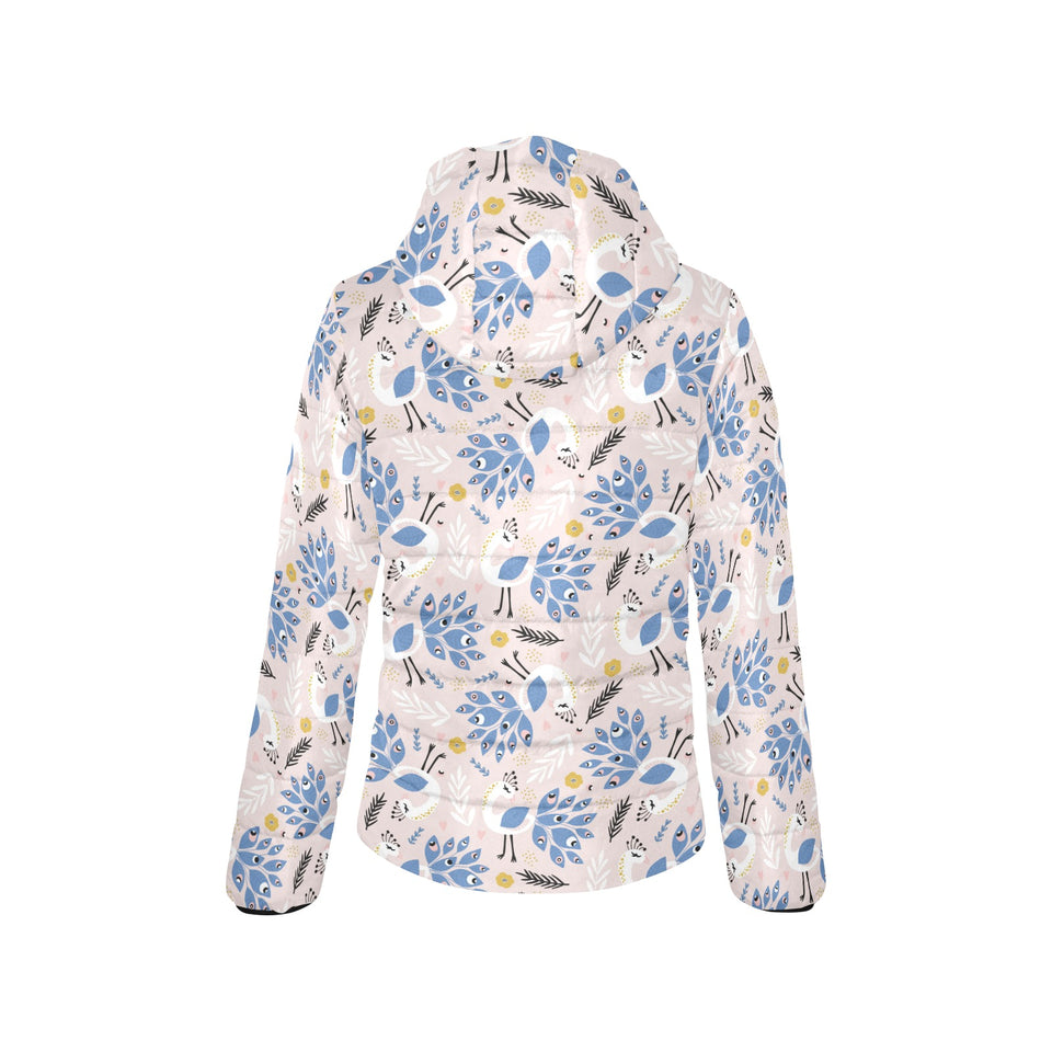 Cute peacock pattern Women's Padded Hooded Jacket