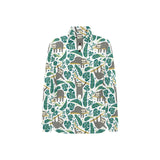 Cute sloths tropical palm leaves white background Women's Long Sleeve Polo Shirt