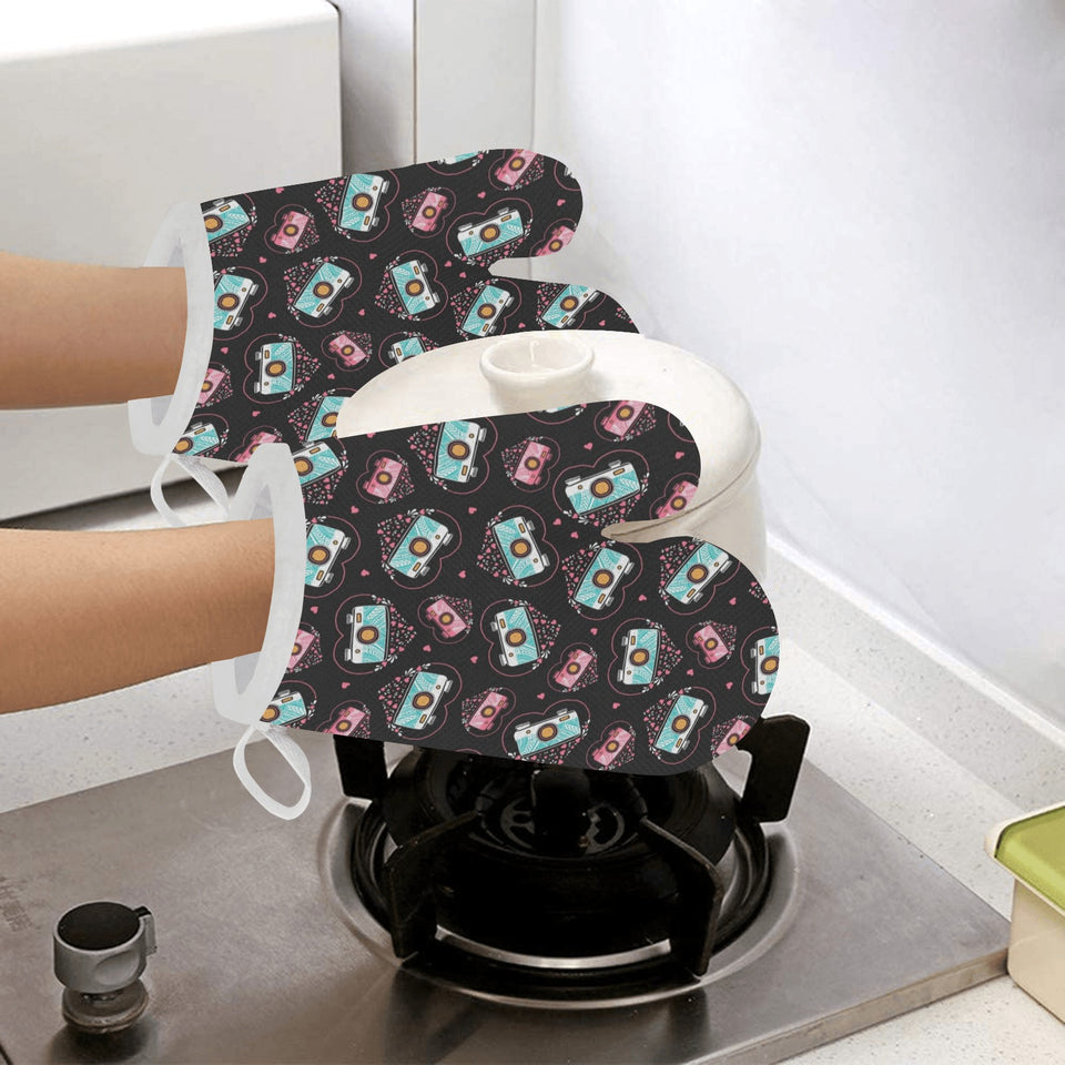 Camera Pattern Print Design 04 Heat Resistant Oven Mitts