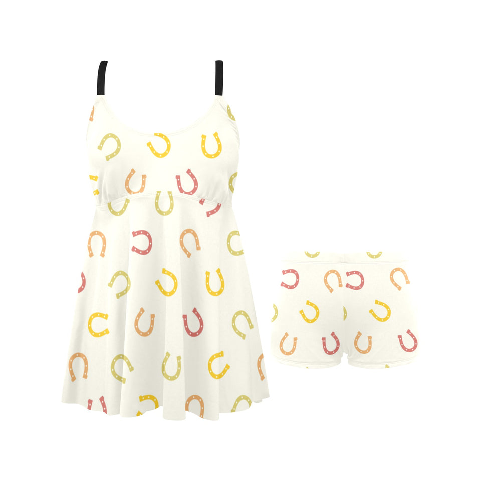 Horseshoes Pattern Print Design 02 Chest Sexy Pleated Two Piece Swim Dress