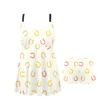 Horseshoes Pattern Print Design 02 Chest Sexy Pleated Two Piece Swim Dress