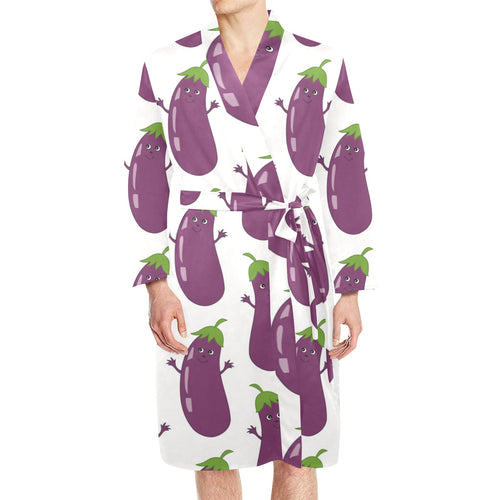 Eggplant Pattern Print Design 01 Men's Long Sleeve Belted Night Robe