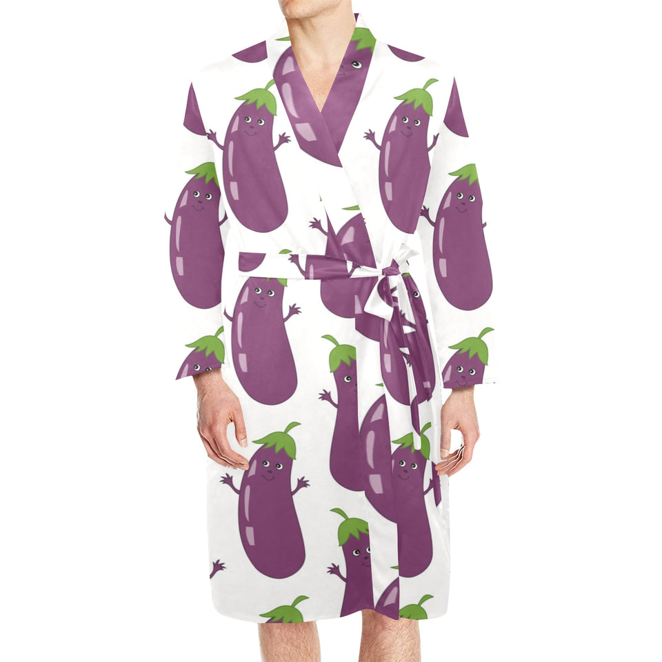 Eggplant Pattern Print Design 01 Men's Long Sleeve Belted Night Robe