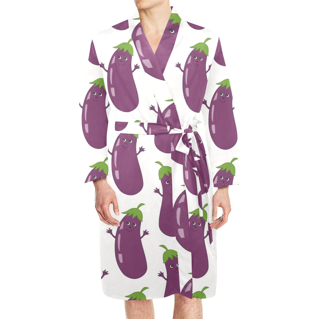 Eggplant Pattern Print Design 01 Men's Long Sleeve Belted Night Robe
