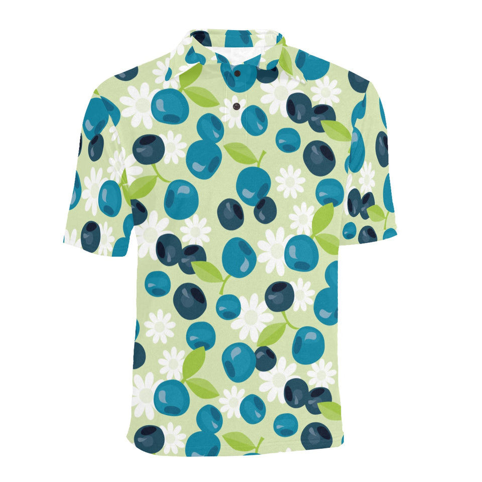 blueberry flower pattern Men's All Over Print Polo Shirt