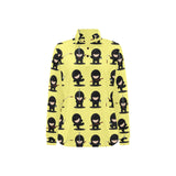 Cute ninja yellow background Women's Long Sleeve Polo Shirt