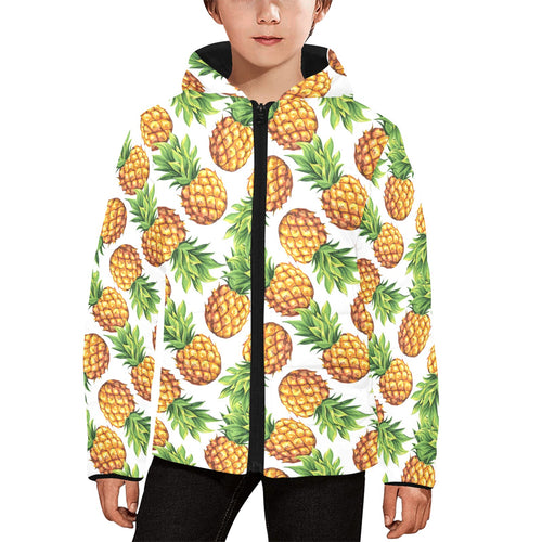 Pineapples design pattern Kids' Boys' Girls' Padded Hooded Jacket
