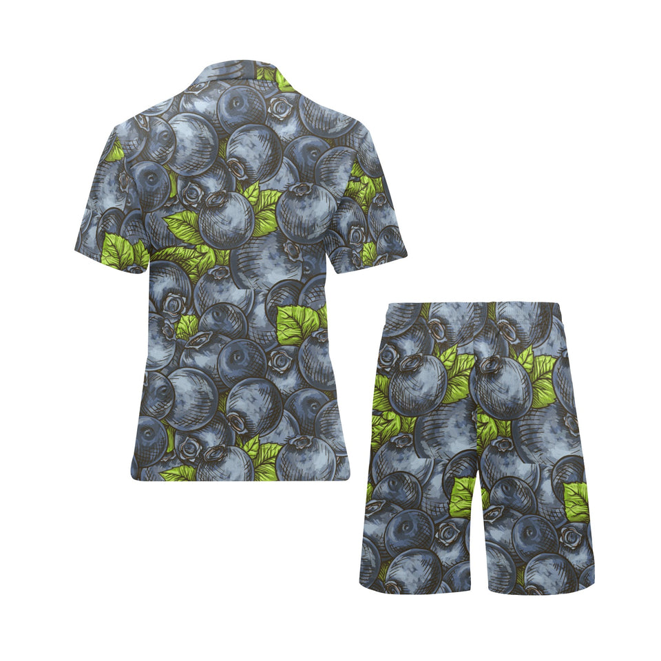 blueberry pattern Men's V-Neck Short Pajama Set