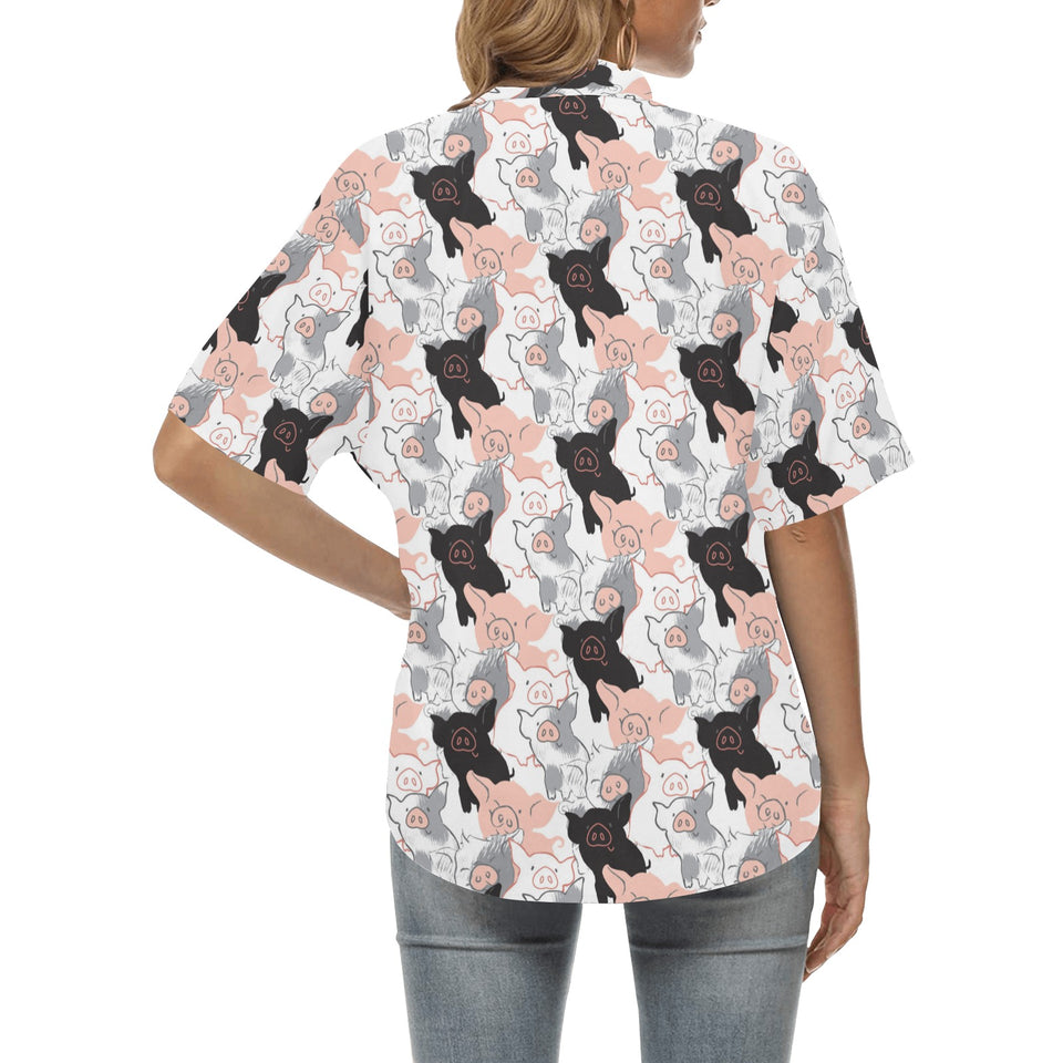 Pig Pattern Print Design 05 Women's All Over Print Hawaiian Shirt