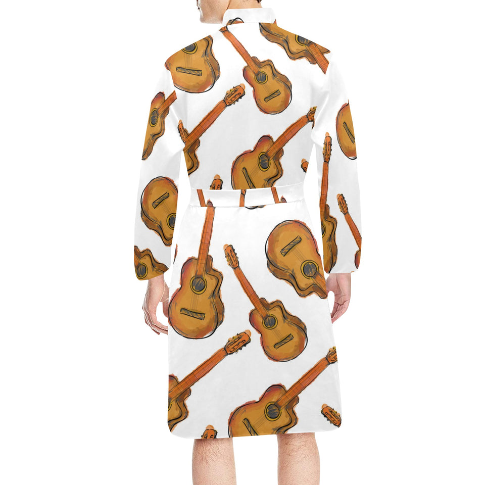 Paint Guitar Pattern Men's Long Sleeve Belted Night Robe