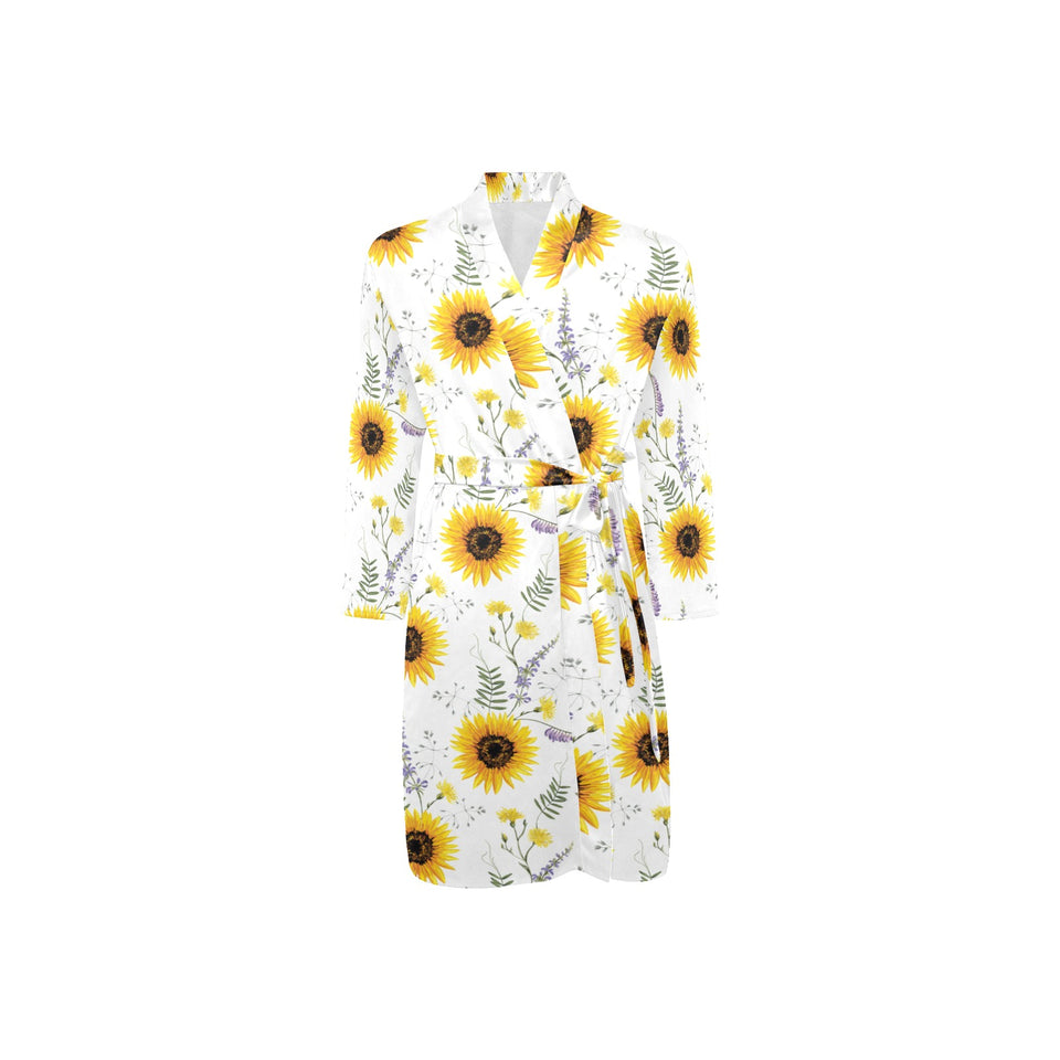 beautiful sunflowers pattern Men's Long Sleeve Belted Night Robe
