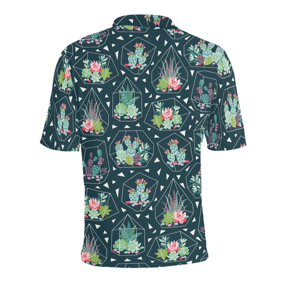 Cactus glass terrarium pattern Men's All Over Print Polo Shirt