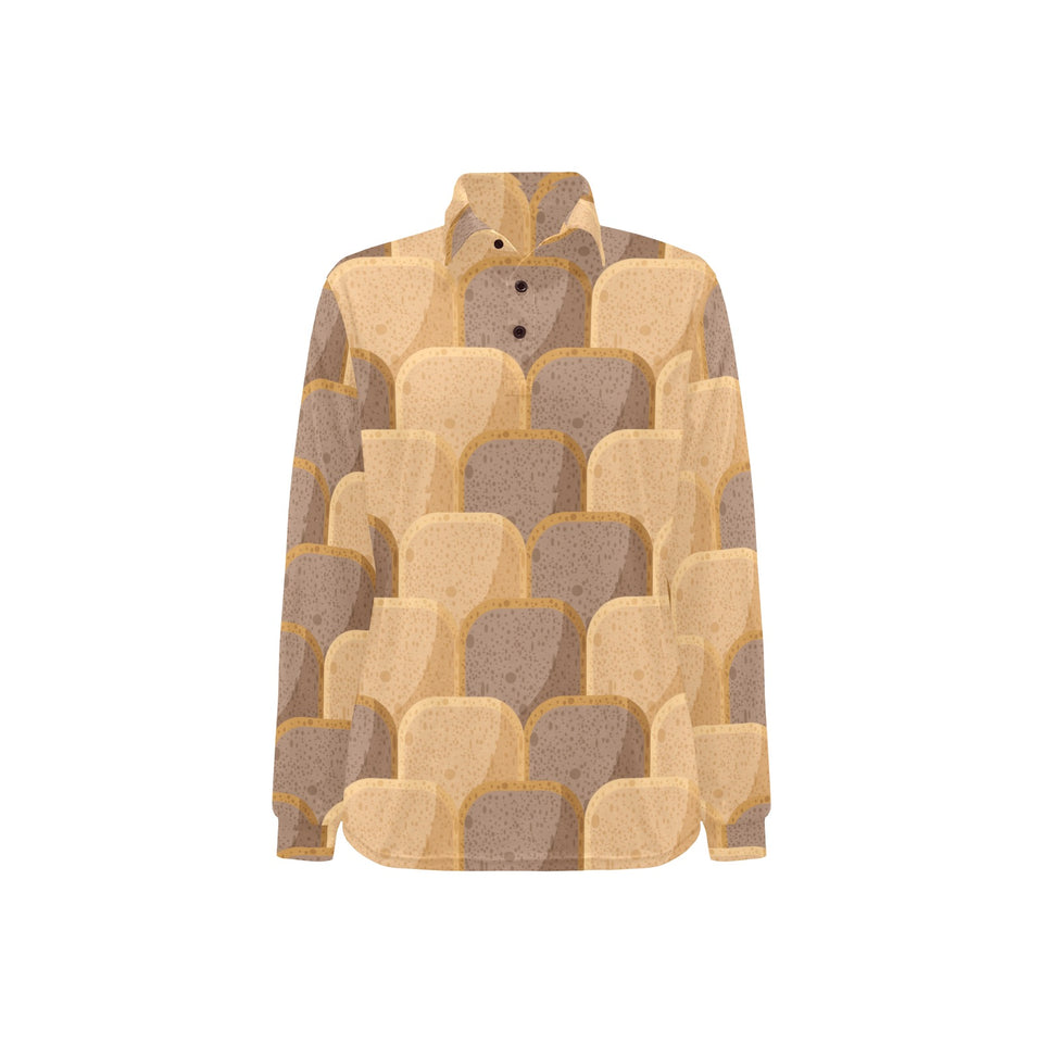 Bread Toast Pattern Print Design 04 Women's Long Sleeve Polo Shirt