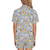 Math Pattern Print Design 04 Women's V-Neck Short Pajama Set
