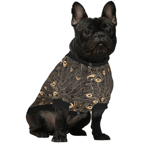 Gold peacock feather pattern All Over Print Pet Dog Round Neck Fuzzy Shirt
