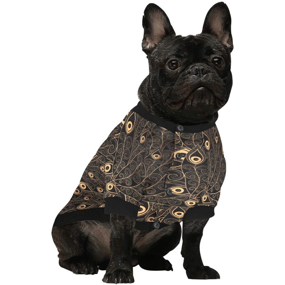 Gold peacock feather pattern All Over Print Pet Dog Round Neck Fuzzy Shirt