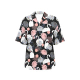 white swan blooming flower pattern Women's All Over Print Hawaiian Shirt