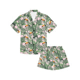 Toucan tropical green jungle palm pattern Kids' Boys' Girls' V-Neck Short Pajama Set
