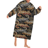 Chameleon lizard tropical leaves palm tree Blanket Robe with Sleeves