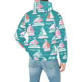 Cute sailboat pattern Men's Padded Hooded Jacket