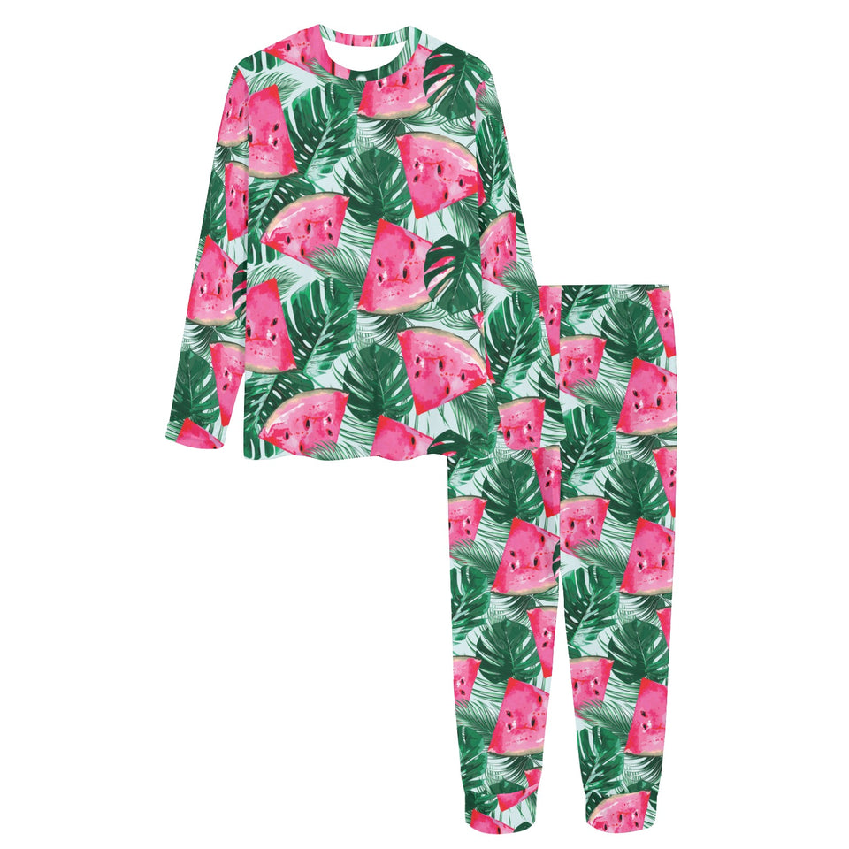 Watermelons tropical palm leaves pattern Women's All Over Print Pajama Set