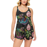 Dragons flower pattern Chest Sexy Pleated Two Piece Swim Dress