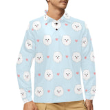 White cute pomeranian pattern Men's Long Sleeve Polo Shirt