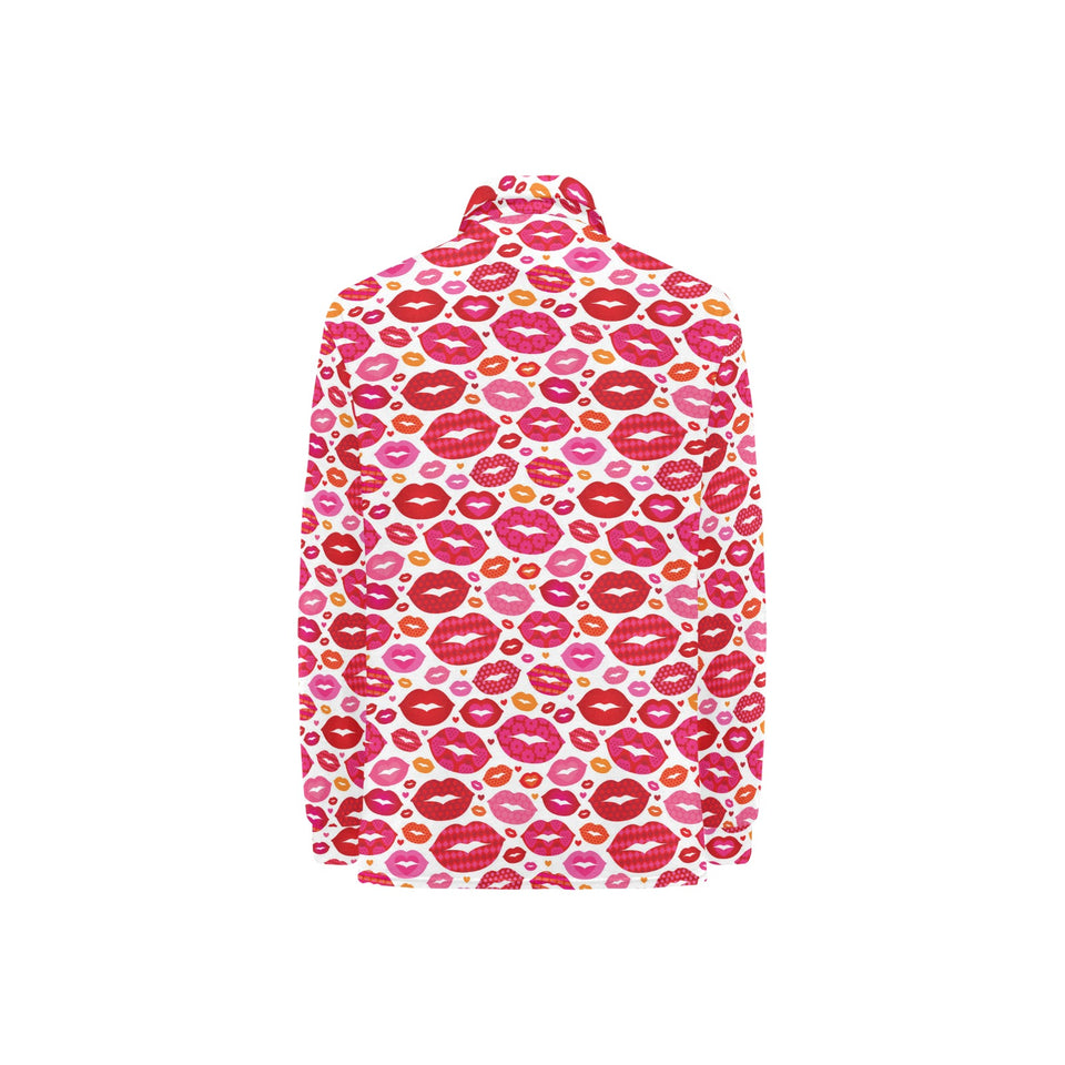 Lips Pattern Print Design 01 Women's Long Sleeve Polo Shirt