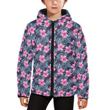 Hibiscus Pattern Print Design 05 Kids' Boys' Girls' Padded Hooded Jacket