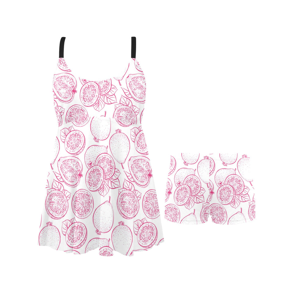 Sketch guava pattern Chest Sexy Pleated Two Piece Swim Dress