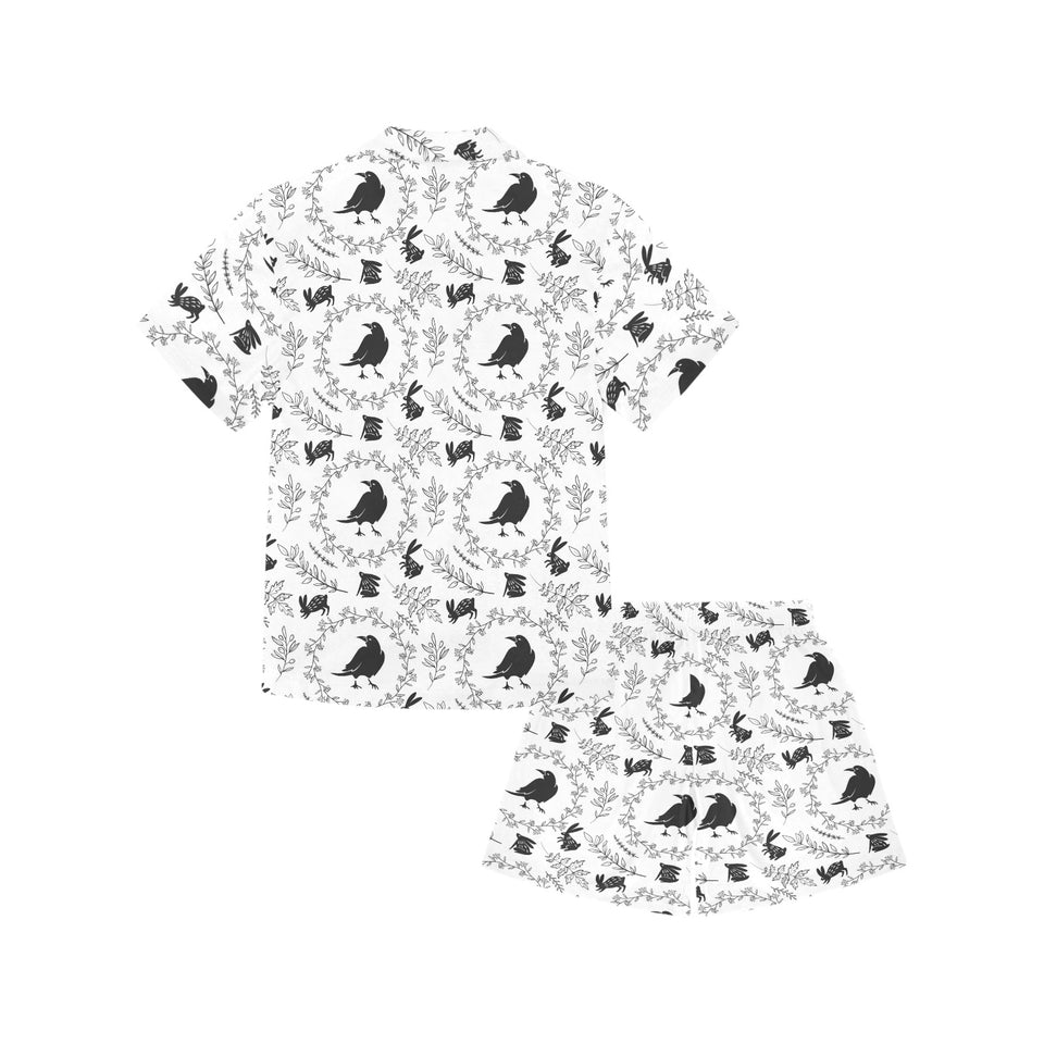 Crows floral wreath rabbit pattern Kids' Boys' Girls' V-Neck Short Pajama Set