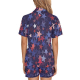 Red blue star pattern Women's V-Neck Short Pajama Set