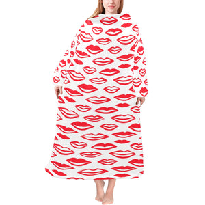 Lips Pattern Print Design 05 Blanket Robe with Sleeves